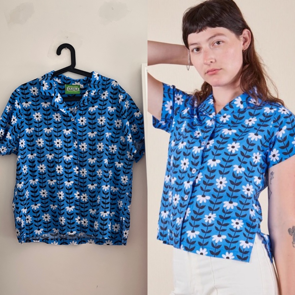 Big Bud Press blue daisy chain pantry button-up in size L